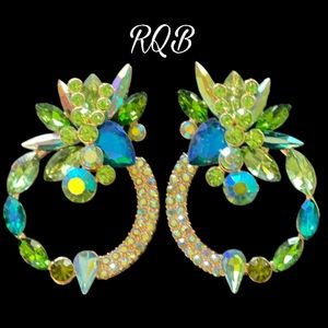 Light Green Crystal Jeweled Front Hoops